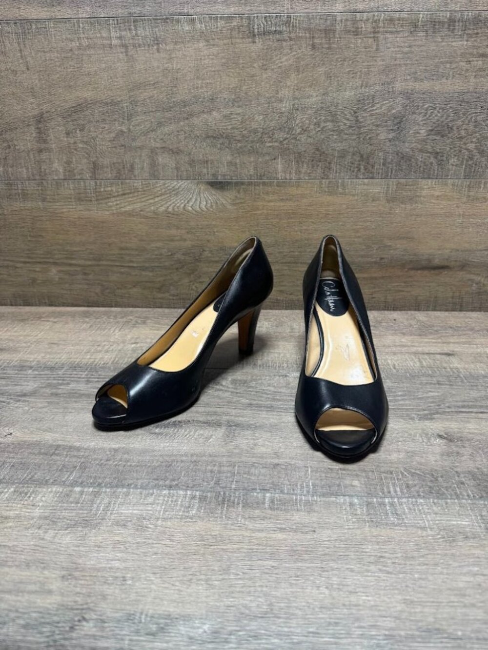 Cole Haan Margot OT II Black Leather Peep Toe Pumps Women's Size 8